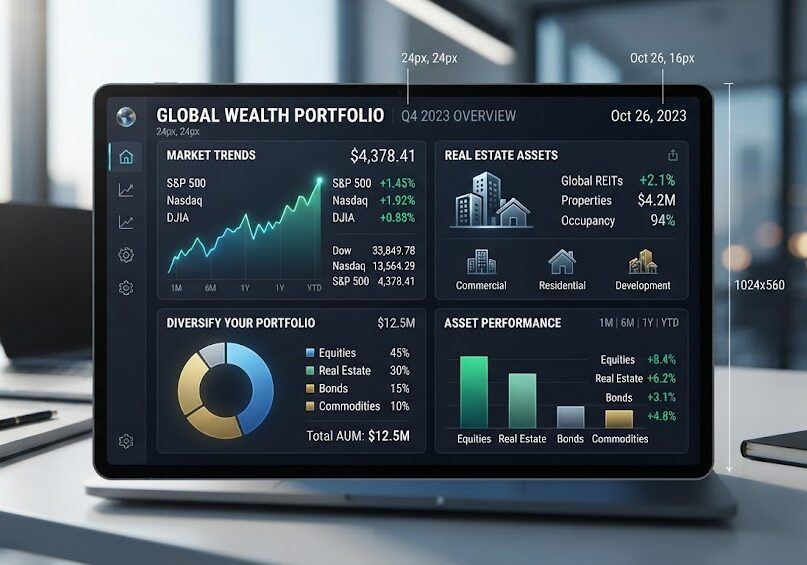لوحة تحكم إدارة المحافظ الاستثمارية العالمية - Global Wealth Portfolio Management Dashboard